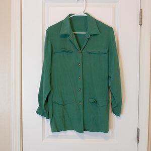 L (apprx) Coastal Grandma Relaxed Soft Jewel Tone Green Collar Long Sleeve Shirt